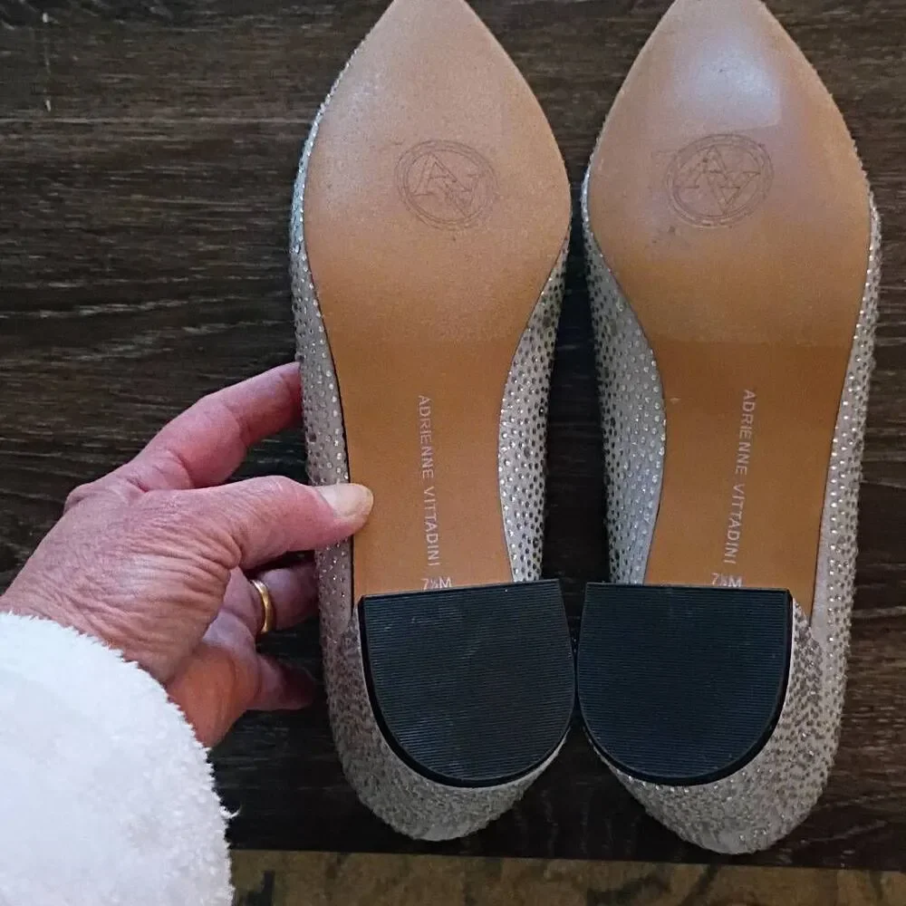 Adrianne Vittadini Women's Heels Size 7.5 Silver in color, embossed with glitter